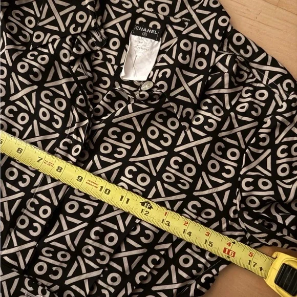 Chanel Coco Printed Logo Silk Blouse Button Down- Small - Picture 6 of 7